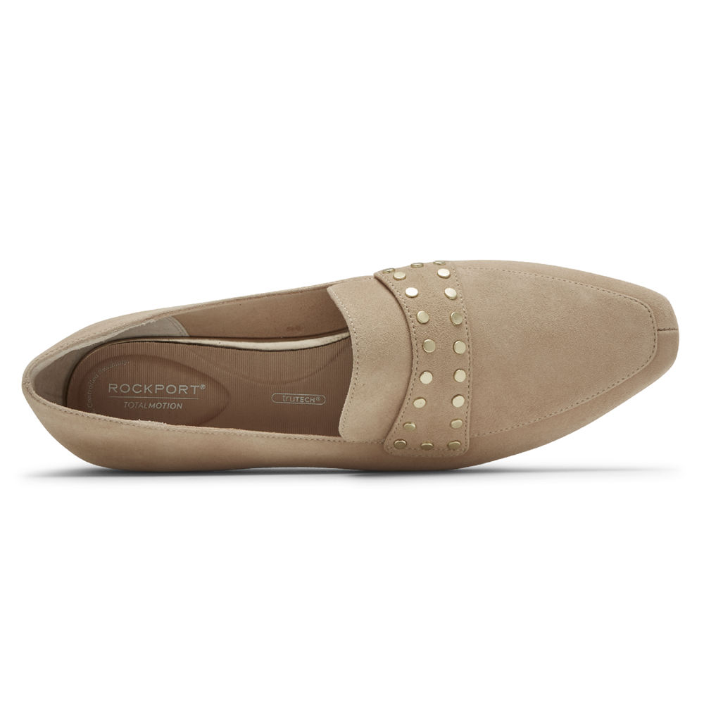 Rockport Womens Loafers Beige - Total Motion Laylani Studded - UK 438-ERUKLQ